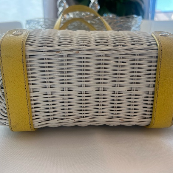 Vintage Kate Spade Raleigh Wicker Satchel Bag White Yellow Leather Trim - Picture 5 of 9